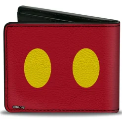 Bi-Fold Wallet - Mickey Mouse Smiling Face Black White + Buttons Red Yellow