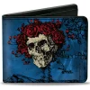 Bi-Fold Wallet - Skull & Roses + GRATEFUL DEAD Roses Blues Black Red