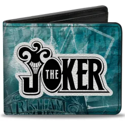Bi-Fold Wallet - THE JOKER Straight Jacket Pose and Title Logo Blues/Black/White