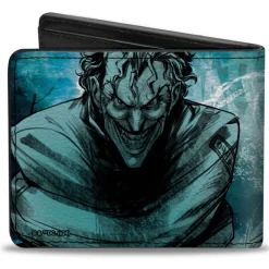 Bi-Fold Wallet - THE JOKER Straight Jacket Pose and Title Logo Blues/Black/White