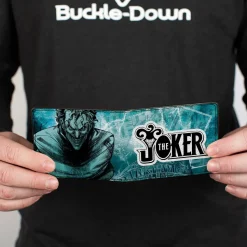 Bi-Fold Wallet - THE JOKER Straight Jacket Pose and Title Logo Blues/Black/White
