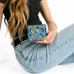 Bi-Fold Wallet - Vintage Superman Supergirl and Villains Faces Scattered Blues