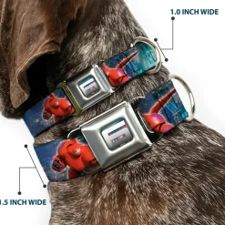 Big Hero "6" Name Blocks Full Color Black Gray White Seatbelt Buckle Collar - Hiro & Baymax Action Poses/San Fransokyo
