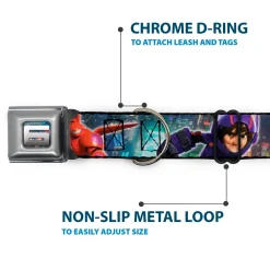 Big Hero "6" Name Blocks Full Color Black Gray White Seatbelt Buckle Collar - Hiro & Baymax Action Poses/San Fransokyo