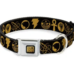 BLACK ADAM Title Logo Full Color Black/Yellows Seatbelt Buckle Collar - Black Adam Justice Society Icons Black/Orange