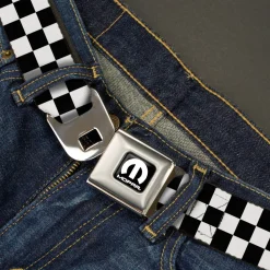Black and White Checkered with MOPAR Logo Seatbelt Belt
