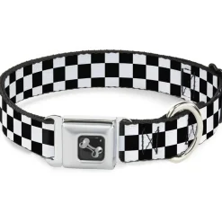 Black and White Checkered Dog Bone Seatbelt Buckle Collar