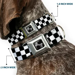 Black and White Checkered Dog Bone Seatbelt Buckle Collar