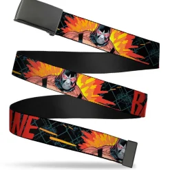 Black Buckle Web Belt - BANE Pose/Explosion Bat Signal/Chanlink Black/Gray/Reds Webbing