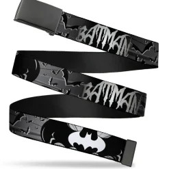 Black Buckle Web Belt - BATMAN w/Bat Signals & Flying Bats Black/White Webbing