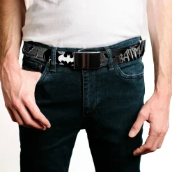 Black Buckle Web Belt - BATMAN w/Bat Signals & Flying Bats Black/White Webbing