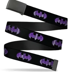 Black Buckle Web Belt - Batman Signal Black/Purple Plaid Webbing