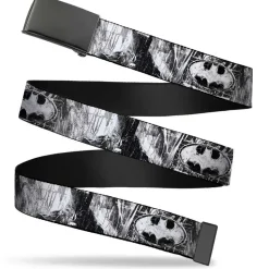 Black Buckle Web Belt - Batman Face/Bat Shield Sketch White/Black Webbing