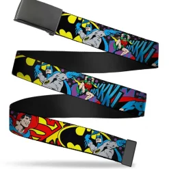 Black Buckle Web Belt - Batman/Robin/Superman Pose/Logo Dot Black/Purple Webbing
