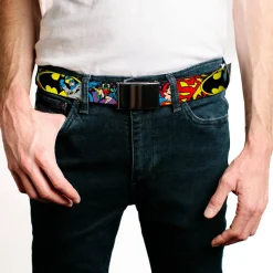 Black Buckle Web Belt - Batman/Robin/Superman Pose/Logo Dot Black/Purple Webbing