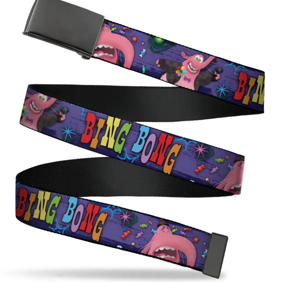 Black Buckle Web Belt - BING BONG Poses/Candy Purples/Multi Color Webbing