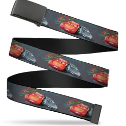 Black Buckle Web Belt - Cars 3 Lightning McQueen/Storm Jackson Racing Pose2 Grays/Blues Webbing