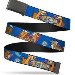 Black Buckle Web Belt - CatDog Hanging Out Poses Blue Webbing