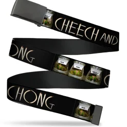 Black Buckle Web Belt - CHEECH AND CHONG Joints Text/3-Vivid Weed Jars Black Webbing