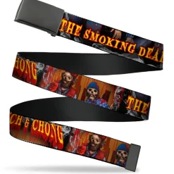 Black Buckle Web Belt - CHEECH & CHONG THE SMOKING DEAD Zombie Pose Red/Yellow Webbing