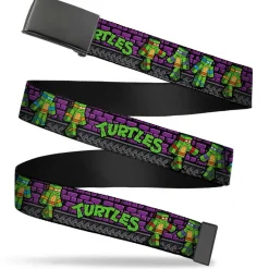 Black Buckle Web Belt - Classic Teenage Mutant Ninja Turtles Block Poses/TURTLES Purple/Grays Webbing