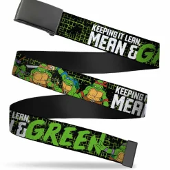 Black Buckle Web Belt - Classic TMNT Group Pose6/KEEPING IT LEAN, MEAN & GREEN Black/Green/White Webbing