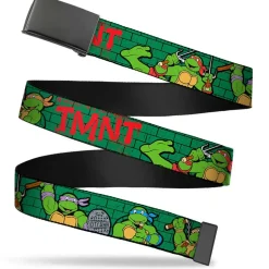 Black Buckle Web Belt - Classic Teenage Mutant Ninja Turtles Group Pose2/TMNT Green Brick Wall Webbing