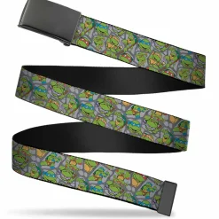 Black Buckle Web Belt - Classic Teenage Mutant Ninja Turtles Expression & Pose Turtle Shell Collage Lavender Webbing