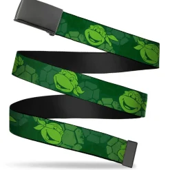Black Buckle Web Belt - Classic Teenage Mutant Ninja Turtles Turtle Faces2 Greens Webbing