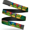Black Buckle Web Belt - Classic TEENAGE MUTANT NINJA TURTLES Group Pose3/TMNT Logo Green/Multi Color Webbing