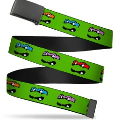 Black Buckle Web Belt - Classic Teenage Mutant Ninja Turtles 8-Bit Faces Green Webbing