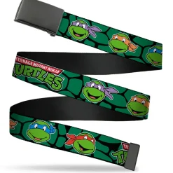 Black Buckle Web Belt - Classic TEENAGE MUTANT NINJA TURTLES Turtle Faces Black/Green Turtle Shell Webbing