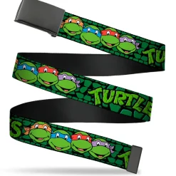 Black Buckle Web Belt - Classic Teenage Mutant Ninja Turtles Group Faces/TURTLES Turtle Shell Black/Green Webbing