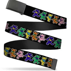 Black Buckle Web Belt - Dancing Bears Black/Multi Color Webbing