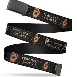 Black Buckle Web Belt - FANTASTIC BEASTS PERCIVAL GRAVES/Eye in Hand Icon Charcoal/Red/White Webbing