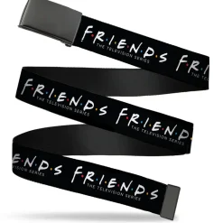 Black Buckle Web Belt - FRIENDS-THE TELEVISION SERIES Logo Black/White/Multi Color Webbing