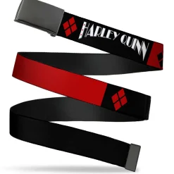 Black Buckle Web Belt - HARLEY QUINN/Diamonds Black/Red/White Webbing