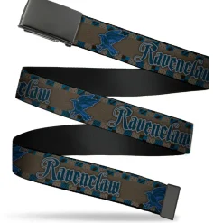 Black Buckle Web Belt - Harry Potter RAVENCLAW/Eagle Checker Stripe Grays/Blues/Black Webbing