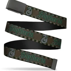 Black Buckle Web Belt - Harry Potter SLYTHERIN/Snake Checker Stripe Grays/Greens Webbing