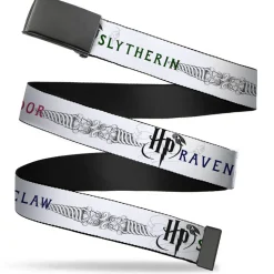 Black Buckle Web Belt - Harry Potter GRYFFINDOR/RAVENCLAW/SLYTHERIN White/Black Webbing