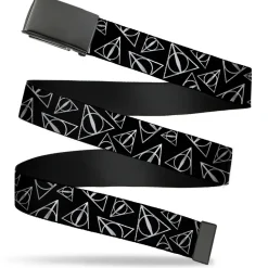 Black Buckle Web Belt - Harry Potter Deathly Hallows Symbol Scattered Black/Silver Webbing