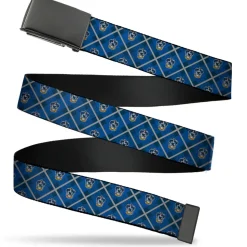 Black Buckle Web Belt - Harry Potter Ravenclaw Crest Plaid Blues/Gray Webbing
