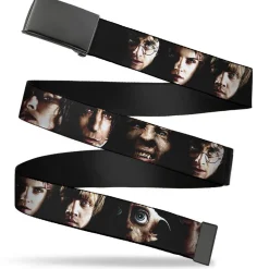 Black Buckle Web Belt - Harry Potter 8-Character Faces CLOSE-UP Webbing