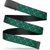 Black Buckle Web Belt - Harry Potter Slytherin Crest Plaid Greens/Gray Webbing