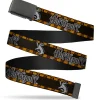 Black Buckle Web Belt - Harry Potter HUFFLEPUFF/Badger Checker Stripe Grays/Golds/Black/White Webbing