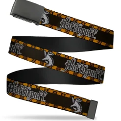 Black Buckle Web Belt - Harry Potter HUFFLEPUFF/Badger Checker Stripe Grays/Golds/Black/White Webbing
