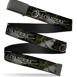 Black Buckle Web Belt - Harry Potter Wand Pose/OLLIVANDERS-MAKERS OF FINE WANDS Black/Browns/Golds Webbing