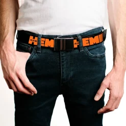 Black Buckle Web Belt - HEMI 426 Logo Repeat Black/Orange Webbing
