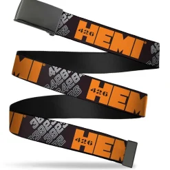 Black Buckle Web Belt - HEMI 426 Logo 392/426 Black/Orange/Silver-Fade Webbing