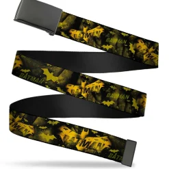 Black Buckle Web Belt - JUSTICE LEAGUE-BATMAN Bats Scattered Black/Yellows Webbing